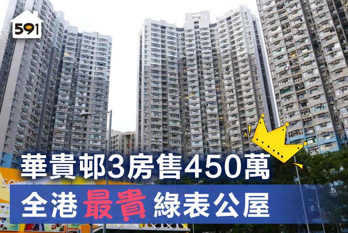 【逆市高价】华贵邨3房售450万 冠绝全港绿表公屋